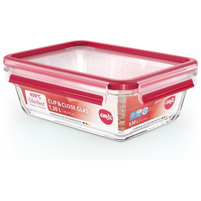Emsa Clip e Close N1041000 Recipiente per Cibo Rettangolare Scatola 1.3 Litri Trasparente
