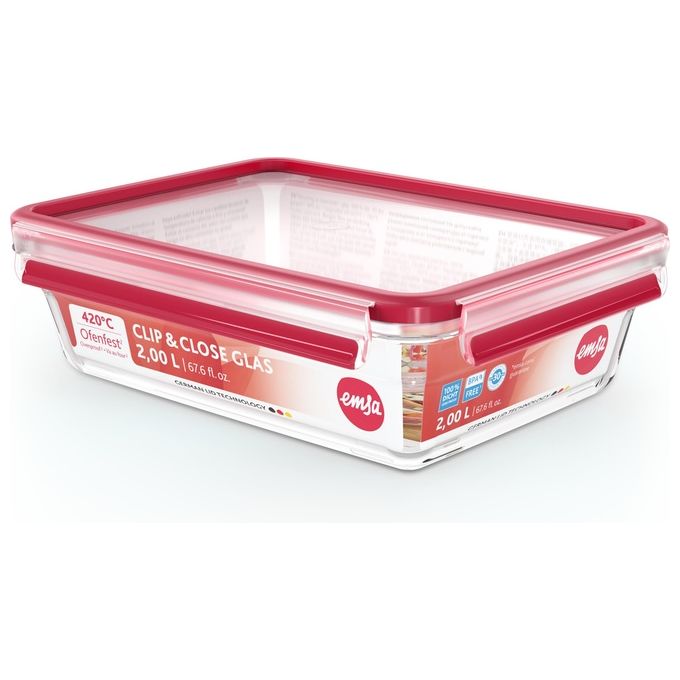 Emsa Clip e Close Recipiente per Cibo Rettangolare 2 Litri Trasparente