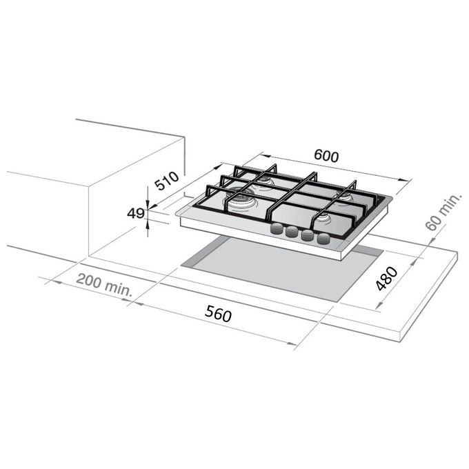 DeLonghi NSL460X Piano Cottura a Gas 4 Zone 1 Doppia corona Griglie in ghisa 60cm Inox