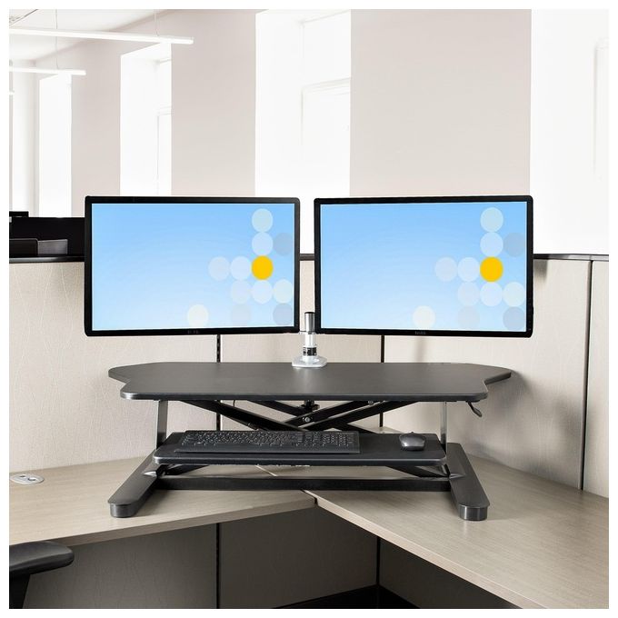 StarTech.com Scrivania ad Angolo Sit Stand con Vassoio per Tastiera Supporta Due Monitor