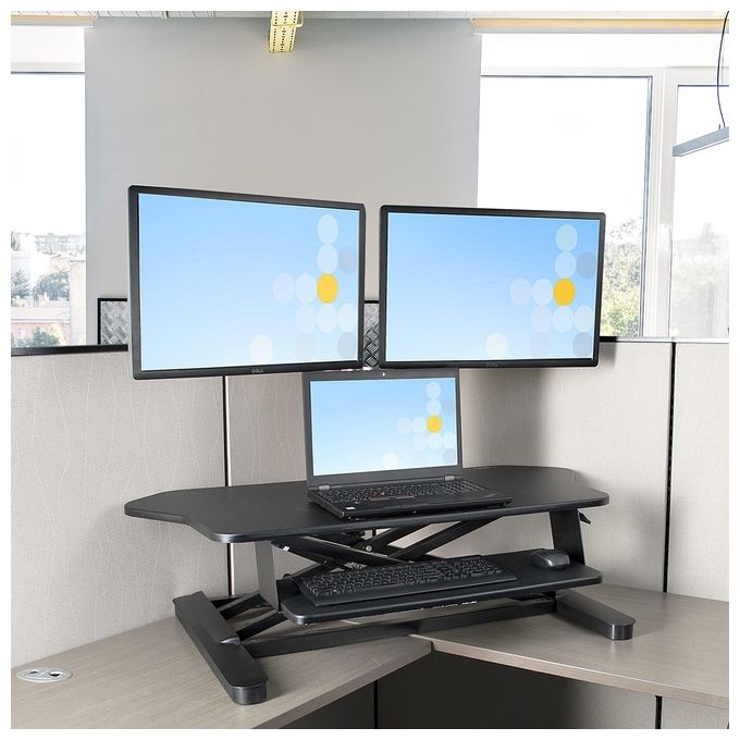 StarTech.com Scrivania ad Angolo Sit Stand con Vassoio per Tastiera Supporta Due Monitor
