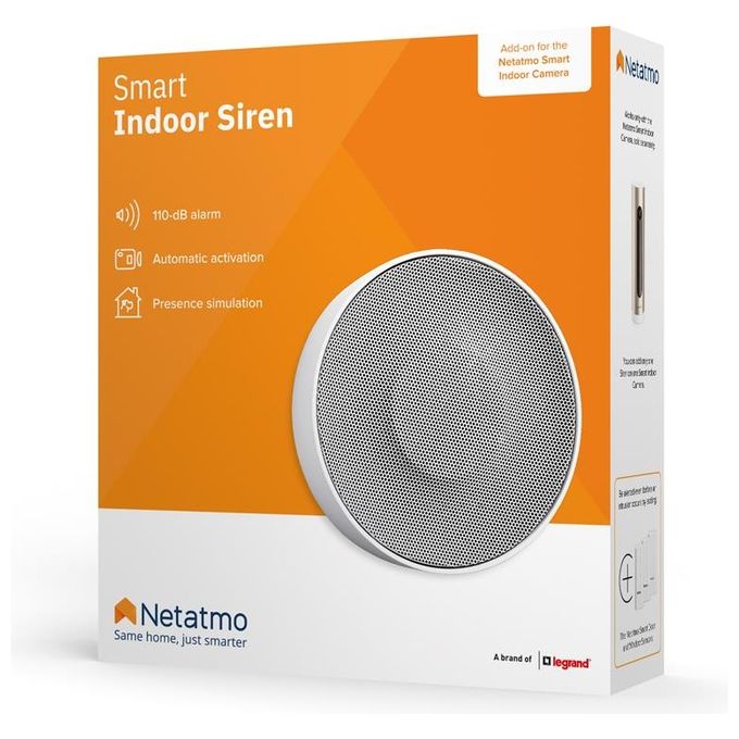 Netatmo NIS01-IT Sirena Interna Intelligente Wireless 110 dB Attivazione-Disattivazione Automatica Nessun Abbonamento Alimentata a Pile o con Cavo