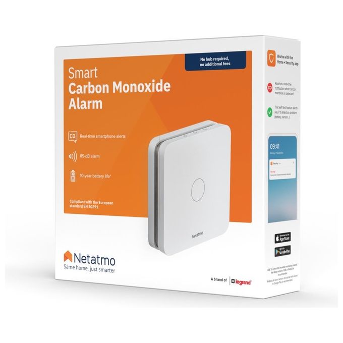 Netatmo Rilevatore Di Monossido Di Carbonio Intelligente, Wi-Fi, Autonomia Di 10 Anni, Allarme Da 85 Db, Certificazioni En 50291 E Nf, Nco-It, ?Udibile, Bianco, ?10 x 2.3 x 10 cm 390 grammi