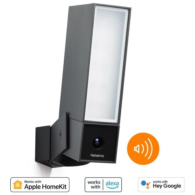 Netatmo Telecamera WIFI Esterna Intelligente con Sirena da 105 dB, Luce Integrata, Sensore di Movimento, Visione Notturna, Senza abbonamenti, Nero Intenso, NOC-S-IT