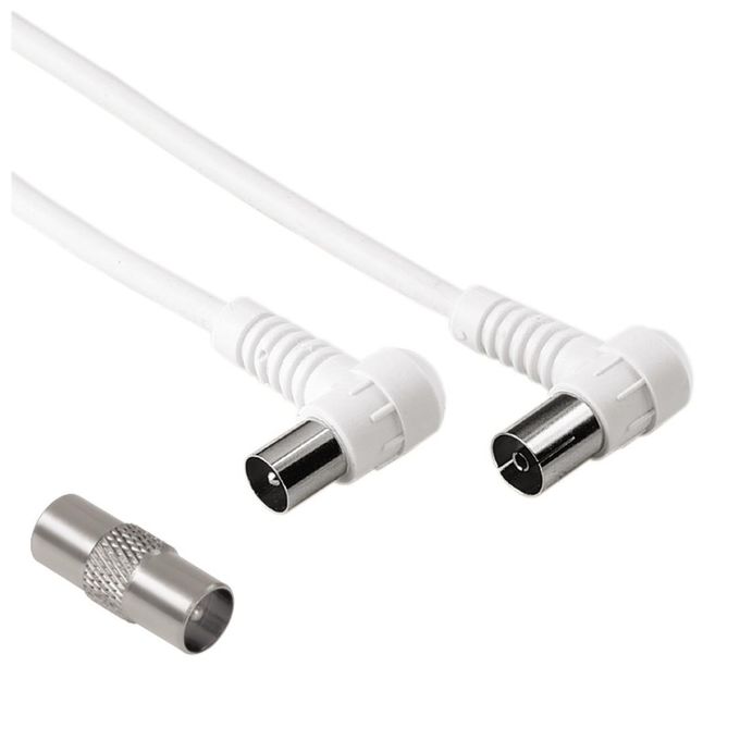Hama Cavo Antenna 90° M-F con Adattatore M-M 3 Metri 75 Db Bianco