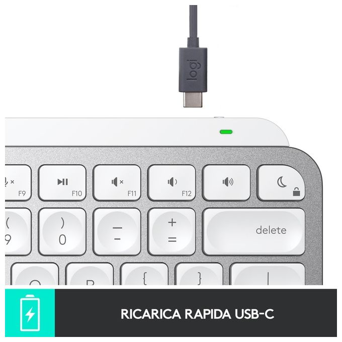 Logitech Mx Keys Mini per Mac Tastiera Rf Senza Fili + Bluetooth Italiano Argento-Bianco