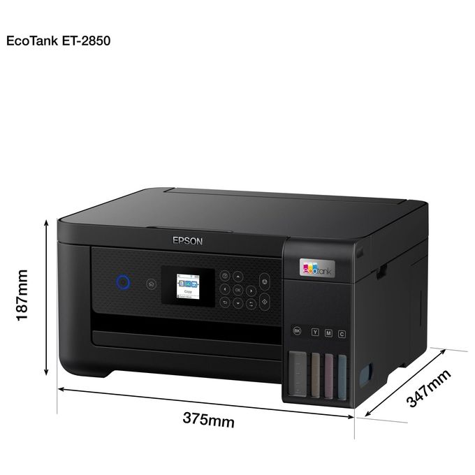 Epson EcoTank ET-2850, Stampante Multifunzione Inkjet A4, Serbatoi Ricaricabili, Wi-Fi