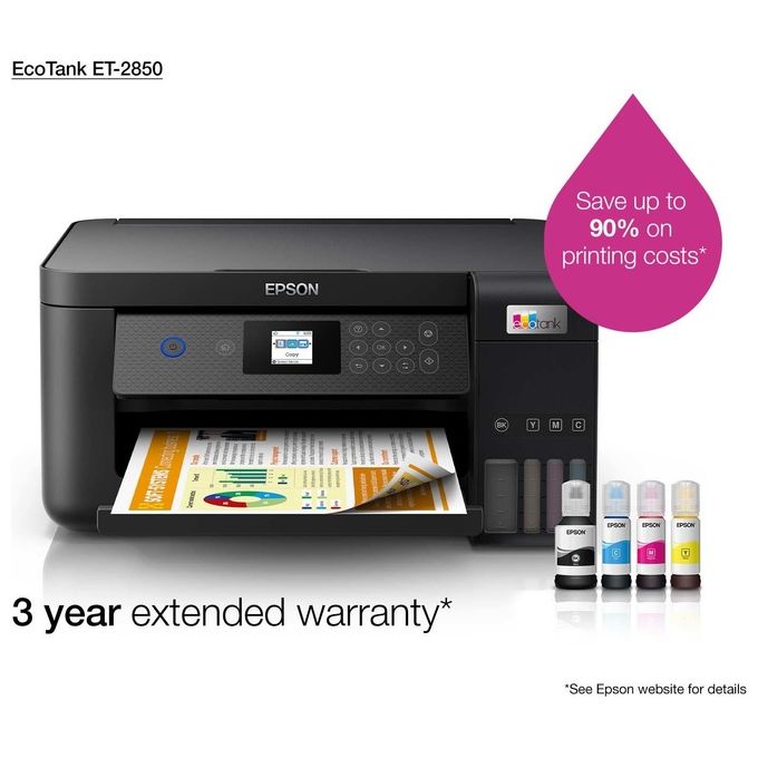 Epson EcoTank ET-2850, Stampante Multifunzione Inkjet A4, Serbatoi Ricaricabili, Wi-Fi