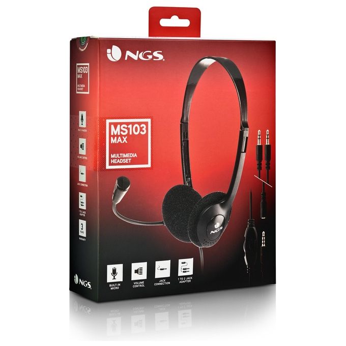 NGS MS103 MAX Cuffie Cablate per Computer con Microfono Connessione Jack 3.5mm Lunghezza Cavo 1.5mt