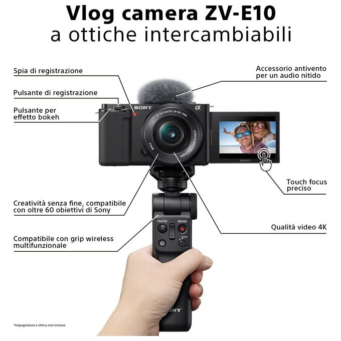 Sony α Alpha ZV-E10L Mirrorless Vlog ad Ottiche Intercambiabili Sensore APS-C e Obiettivo Power Zoom 16-50mm f - 3.5-5.6