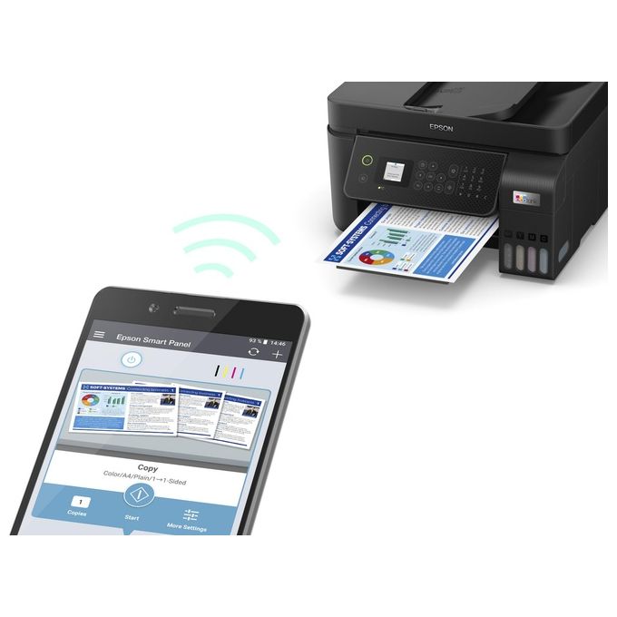 [ComeNuovo] Epson EcoTank ET-4800 stampante A4 (stampa, copia, scansione, fax) ADF, display LCD 3.7cm, USB, Wi-Fi, Wi-Fi Direct, Ethernet, Epson Smart Panel, AirPrint, serbatoi flaconi alta capacita', Nero