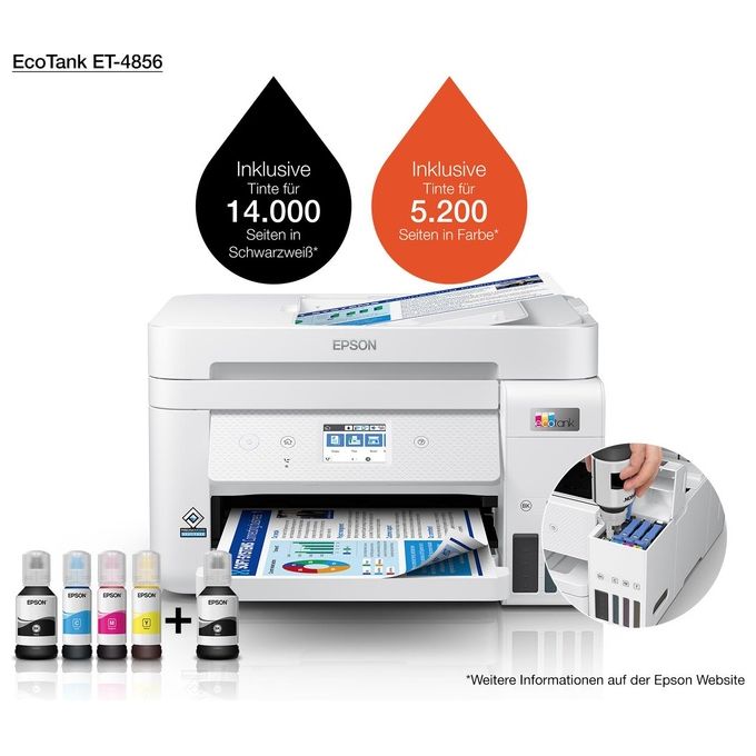 Epson Stampante Inkjet Multifunzione EcoTank ET-4856 Risoluzione 4800 x 1200 DPI A4 Bianca
