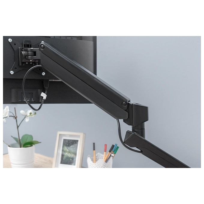 Digitus DA-90405 Supporto per Monitor con Stazione Dock Integrata Rotazione 360° Inclinazione -85°-+15° Altezza Regolabile fino a 46 cm VESA 75x75 100x100 Massimo 9 Kg colore Nero