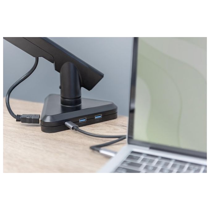 Digitus DA-90405 Supporto per Monitor con Stazione Dock Integrata Rotazione 360° Inclinazione -85°-+15° Altezza Regolabile fino a 46 cm VESA 75x75 100x100 Massimo 9 Kg colore Nero