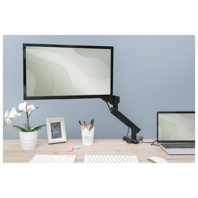 Digitus DA-90405 Supporto per Monitor con Stazione Dock Integrata Rotazione 360° Inclinazione -85°-+15° Altezza Regolabile fino a 46 cm VESA 75x75 100x100 Massimo 9 Kg colore Nero