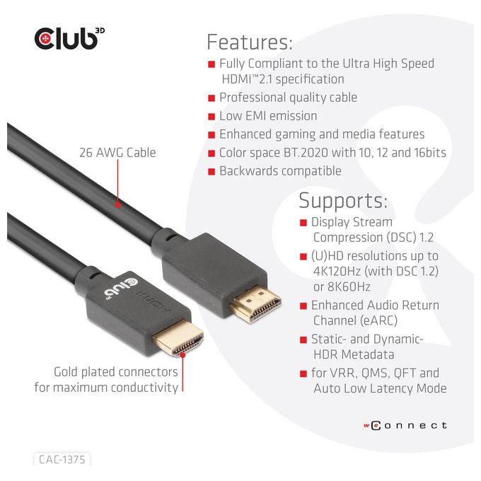 Club3d Cac-1375 Cavo Hdmi 5mt Hdmi Tipo A Standard Nero