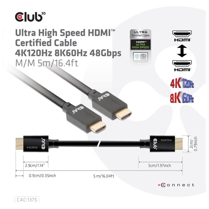 Club3d Cac-1375 Cavo Hdmi 5mt Hdmi Tipo A Standard Nero
