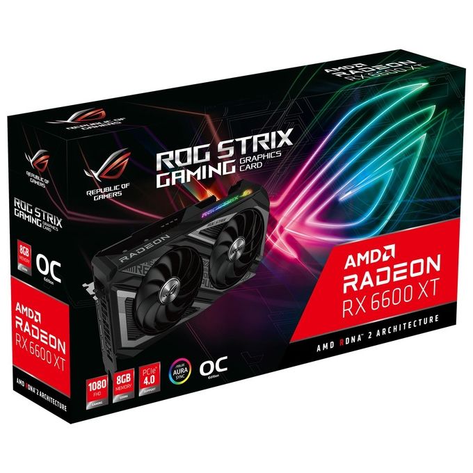 ASUS ROG Strix AMD Radeon RX 6600 XT OC Edition Scheda Grafica AMD RDNA 2 PCIe 4.0 8GB GDDR6 HDMI 2.1 DisplayPort 1.4a Ventole Axial Tech Super Alloy Power II GPU Tweak II Nero