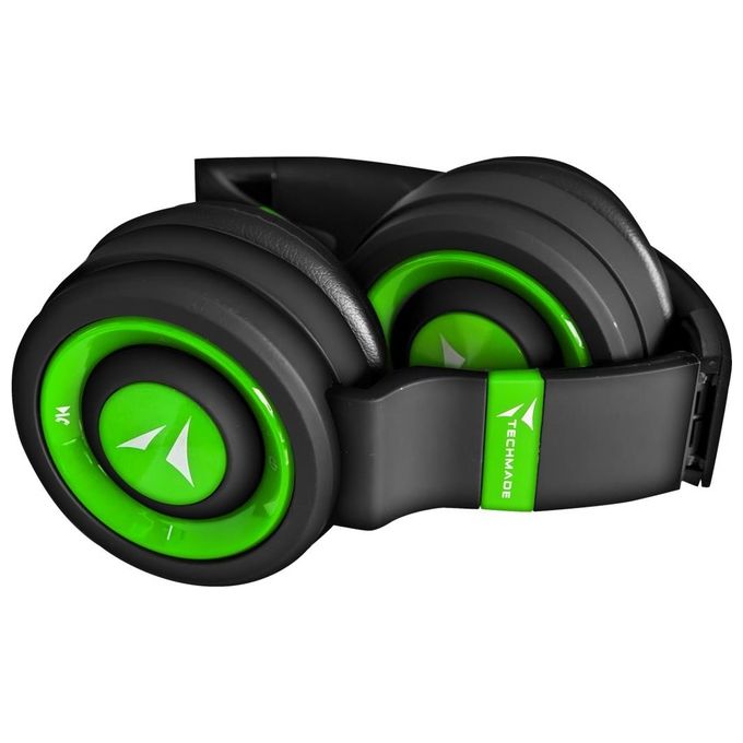 Techmade Cuffie Wireless Bluetooth 5.0 Pieghevoli Nero-Verde
