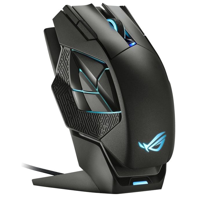 ASUS ROG Spatha X Mouse Gaming Dual-Mode (Wireless e USB-C), Sensore Ottico 19.000 DPI, 12 Tasti Programmabili, Socket Switch Push-Fit, ROG Micro Switch, Base di Ricarica Magnetica, ROG Paracord, Nero