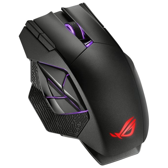 ASUS ROG Spatha X Mouse Gaming Dual-Mode (Wireless e USB-C), Sensore Ottico 19.000 DPI, 12 Tasti Programmabili, Socket Switch Push-Fit, ROG Micro Switch, Base di Ricarica Magnetica, ROG Paracord, Nero