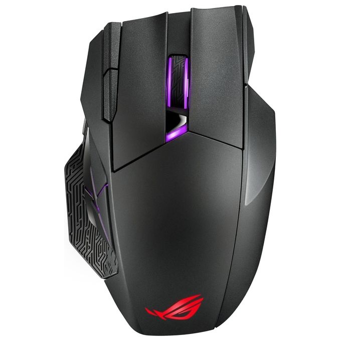 ASUS ROG Spatha X Mouse Gaming Dual-Mode (Wireless e USB-C), Sensore Ottico 19.000 DPI, 12 Tasti Programmabili, Socket Switch Push-Fit, ROG Micro Switch, Base di Ricarica Magnetica, ROG Paracord, Nero