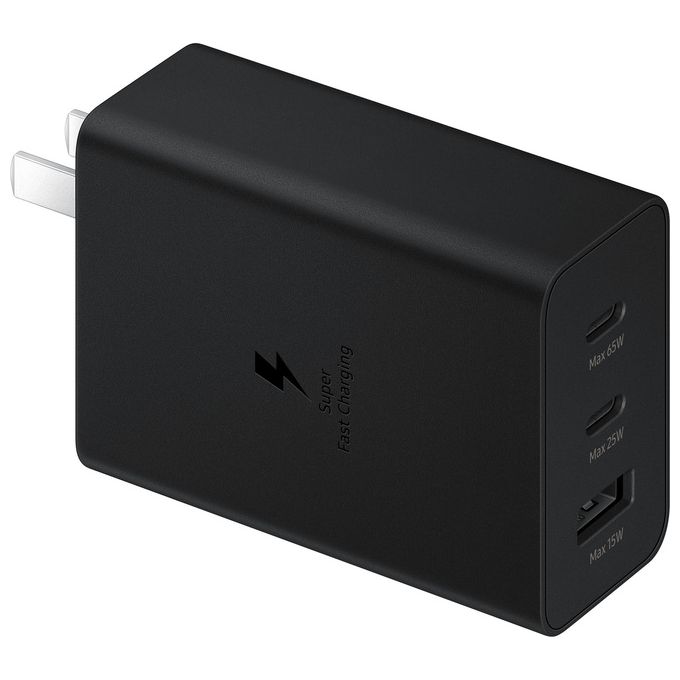 Samsung EP-T6530 Caricabatteria 65W, Ricarica Rapida, 3 Porte USB-C USB-A, Nero