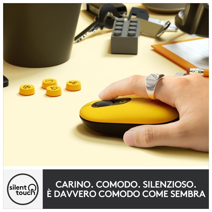 Logitech POP Mouse Ambidestro Wireless A Rf + Bluetooth Ottico 4000 Dpi Blast-Yellow