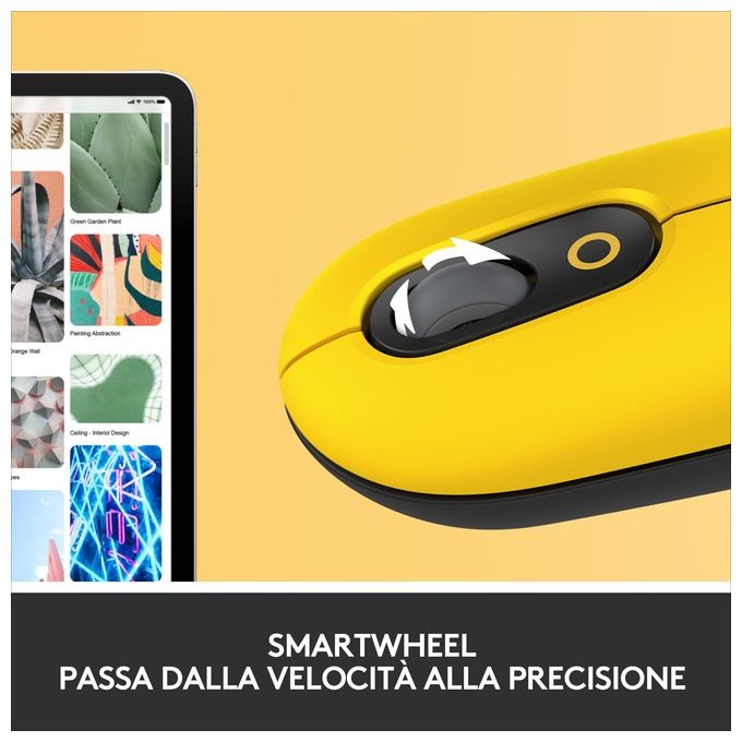 Logitech POP Mouse Ambidestro Wireless A Rf + Bluetooth Ottico 4000 Dpi Blast-Yellow