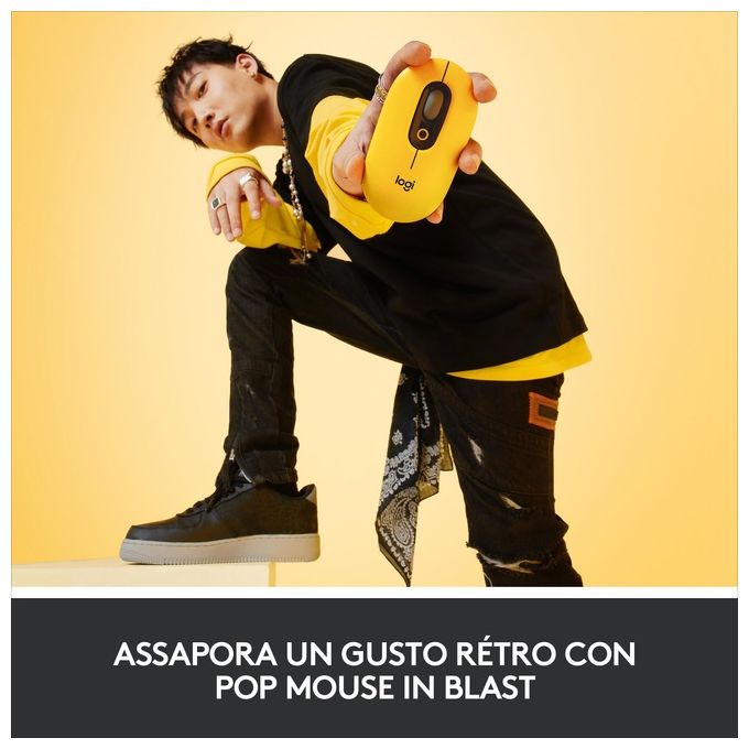 Logitech POP Mouse Ambidestro Wireless A Rf + Bluetooth Ottico 4000 Dpi Blast-Yellow
