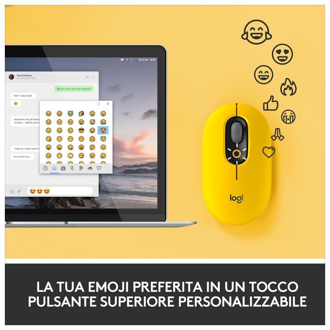 Logitech POP Mouse Ambidestro Wireless A Rf + Bluetooth Ottico 4000 Dpi Blast-Yellow