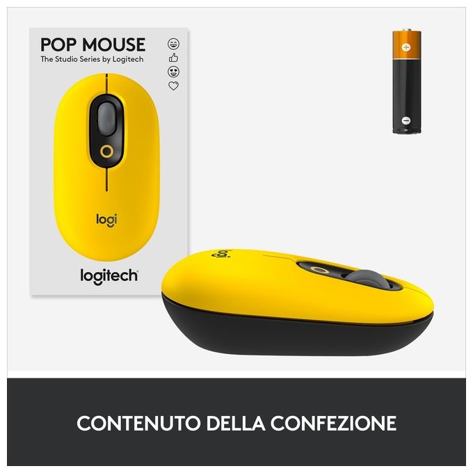 Logitech POP Mouse Ambidestro Wireless A Rf + Bluetooth Ottico 4000 Dpi Blast-Yellow