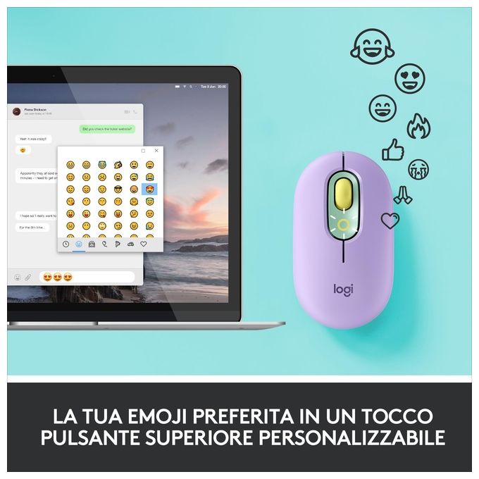 Logitech POP Mouse Ambidestro Wireless A Rf + Bluetooth Ottico 4000 Dpi Daydream-Mint