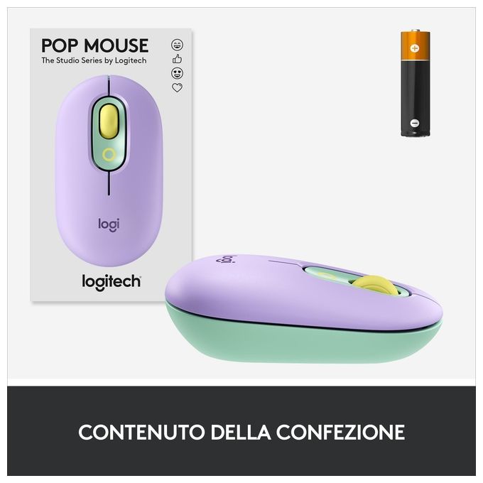 Logitech POP Mouse Ambidestro Wireless A Rf + Bluetooth Ottico 4000 Dpi Daydream-Mint