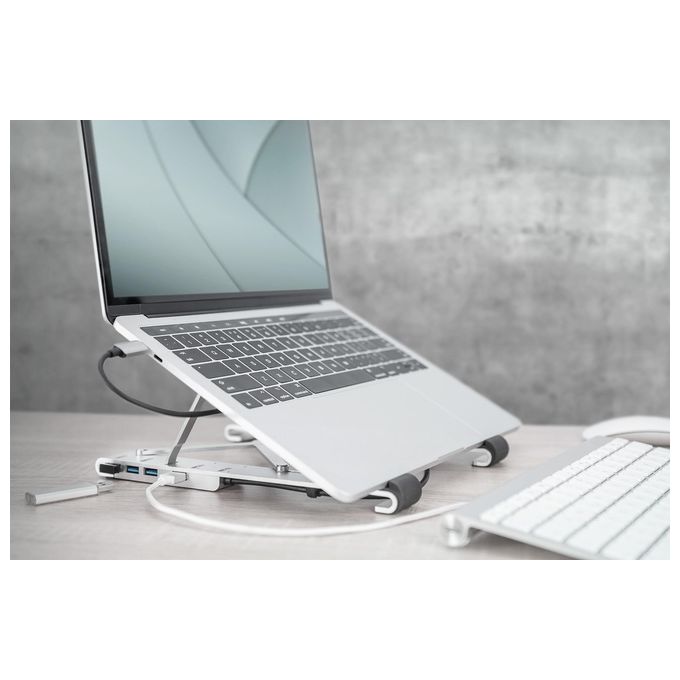 Digitus Supporto Notebook Regolabile con Hub Usb 3.0 e Usb-C 5 Porte