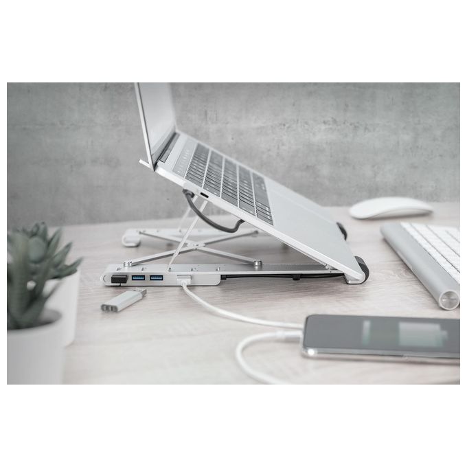Digitus Supporto Notebook Regolabile con Hub Usb 3.0 e Usb-C 5 Porte