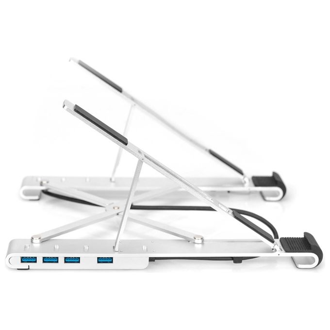 Digitus Supporto Notebook Regolabile con Hub Usb 3.0 e Usb-C 5 Porte
