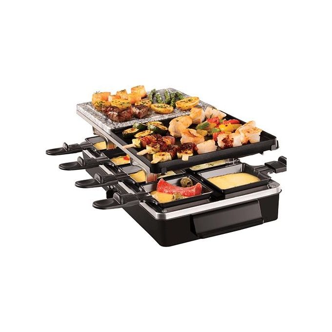Russell Hobbs Multi Raclette 3 in 1: Griglia Cottura in Piastra Antiaderente 8 Persone Spatole e Padellini Inclusi