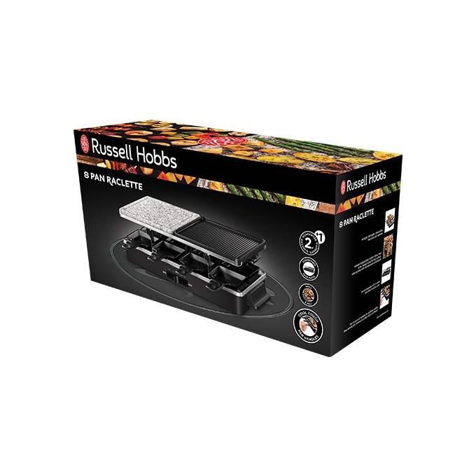 Russell Hobbs Multi Raclette 3 in 1: Griglia Cottura in Piastra Antiaderente 8 Persone Spatole e Padellini Inclusi
