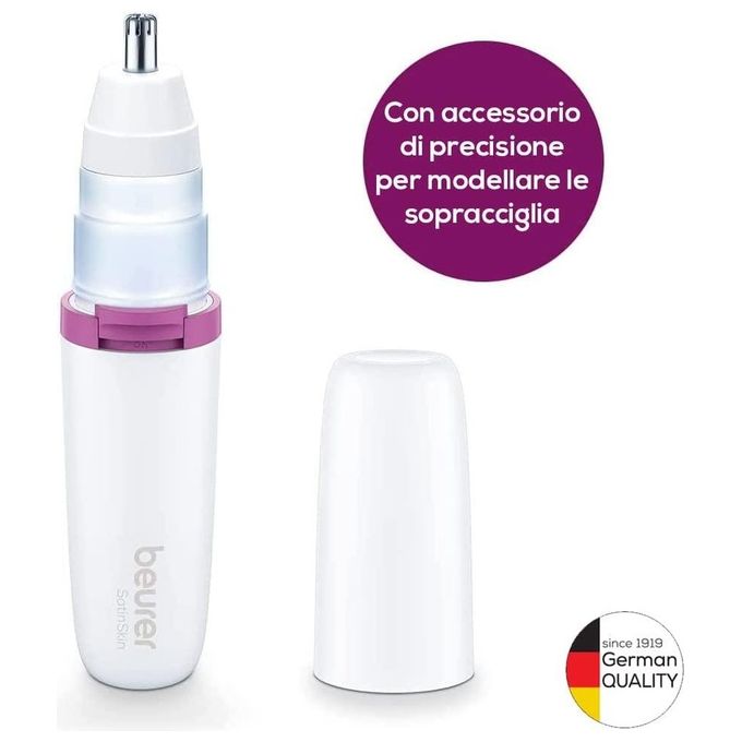 Beurer 57612 HL 16 Epilatore di Precisione Viso con Luce LED accessorio sopracciglia naso orecchie a batteria colore Bianco e Viola