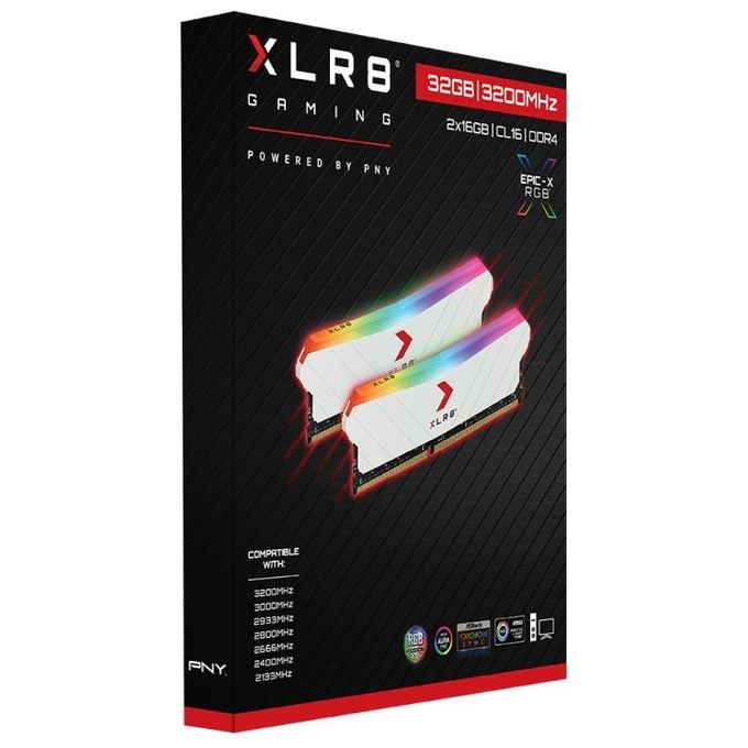 PNY Ram 32GB (2x16GB) XLR8 Gaming EPIC-X RGB DDR4 3200MHz Kit di Memorie RAM DIMM Colore Bianco