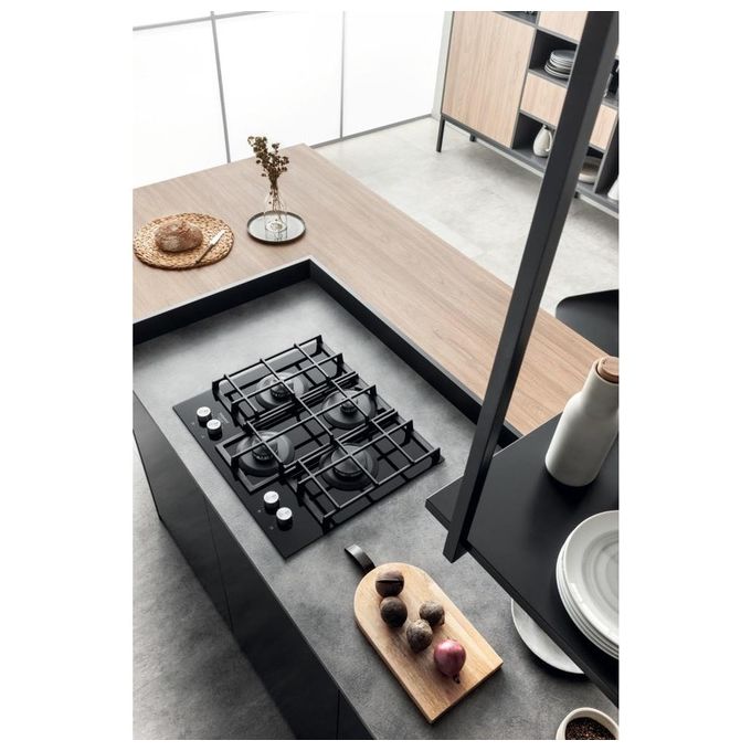 Hotpoint HAGS 61F-BK Piano Cottura a Gas in  Vetroceramica 4 Zone My Menu Flame Control 9 livelli di potenza Griglie in ghisa 60 cm Nero
