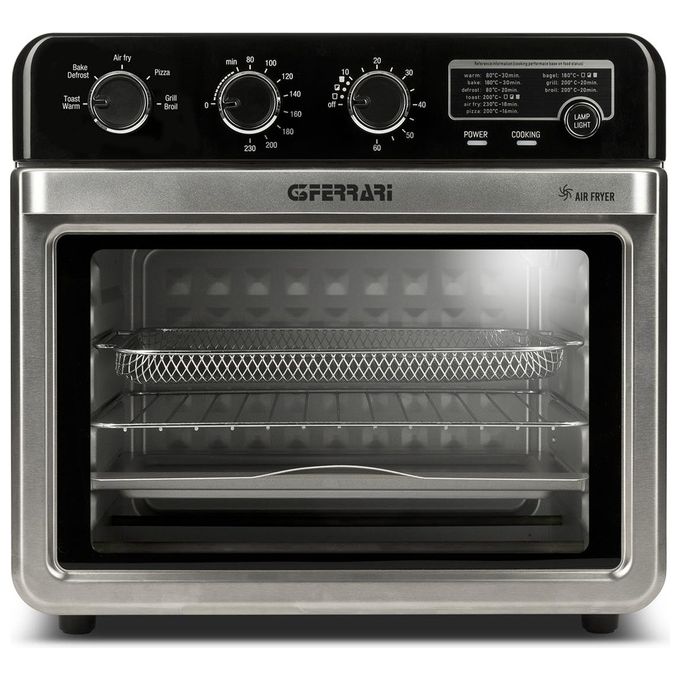 G3 Ferrari G10221 Forno Air Fryer Multifunzione 32 L, 2000 W, 5 Programmi di Cottura, 6 Resistenze, Temperatura Regolabile fino a 230 °C, Display con Timer, Accessori Inox Senza BPA-PFOA, Nero-Argento