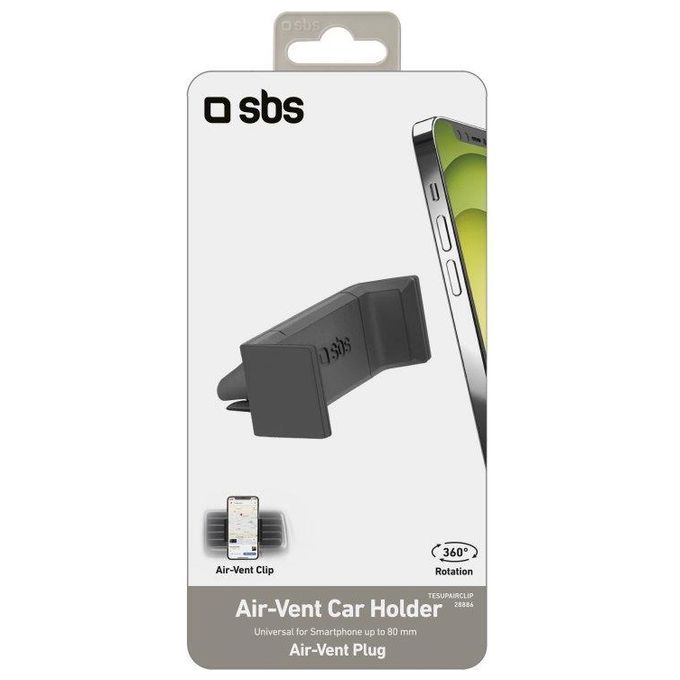 SBS TESUPAIRCLIP Air-Vent Car Holder Supporto Auto Smartphone Universale Rotazione 360° colore Nero