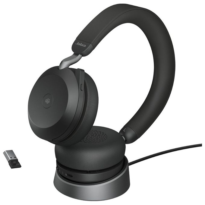 Jabra Evolve2 75 Link380a MS Stereo Cuffia e Auricolare Con Cavo e Senza Cavo a Padiglione USB Tipo-C Bluetooth Stand Black