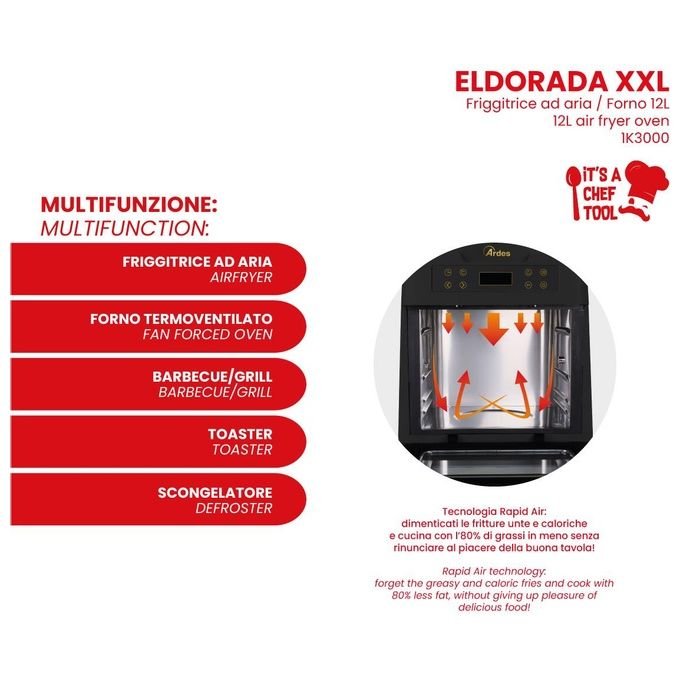 Ardes ELDORADA XXL Friggitrice ad Aria 12 Litri 1500W Nero