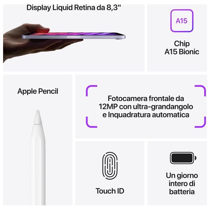 Apple iPad mini 256Gb 8.3'' Wi-Fi 6ª Generazione Galassia