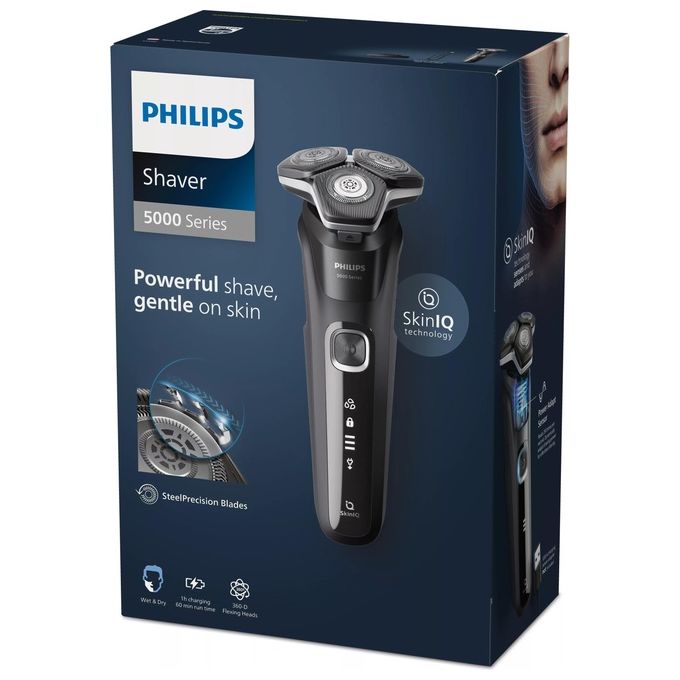 Philips S5898-25 Serie 5000 Rasoio elettrico rotante Wet and Dry 3 testine autonomia 60 min colore Nero