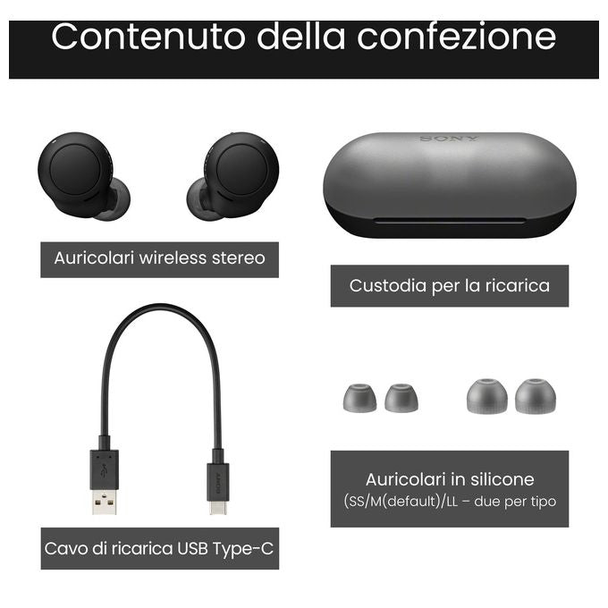 Sony WF-C500 Auricolari True Wireless con Custodia di Ricarica Microfono Integrato Nero
