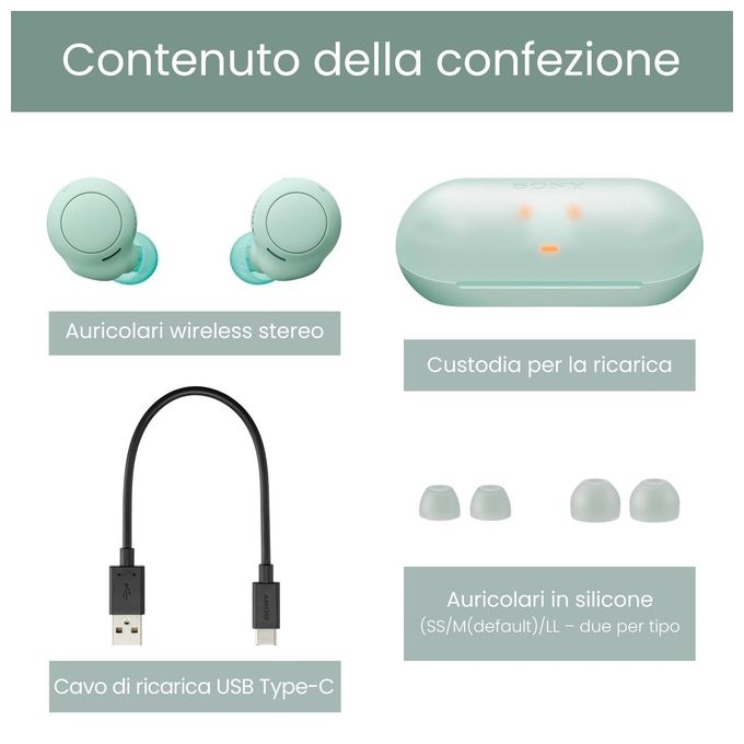 Sony WF-C500 Auricolari True Wirelessccon Custodia di Ricarica Microfono Integrato Verde